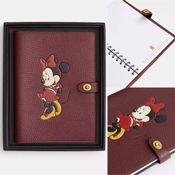 NEW Coach x Disney Minnie Mouse Wine Multi Regenerative Leather Notebook Journal